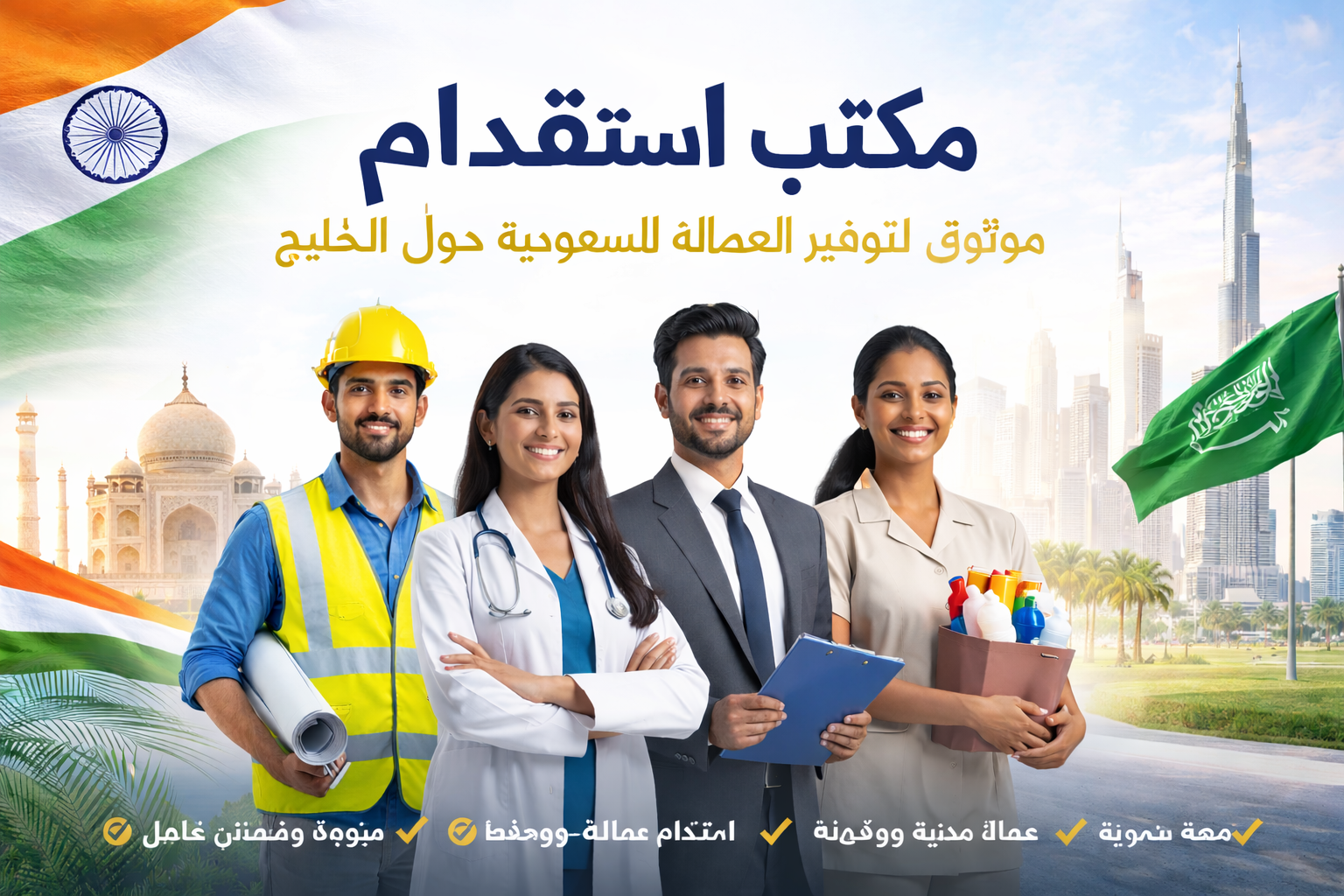 افضل مكتب استقدام عمالة هندية موثوق للسعودية ودول الخليج | مكتب استقدام معتمد