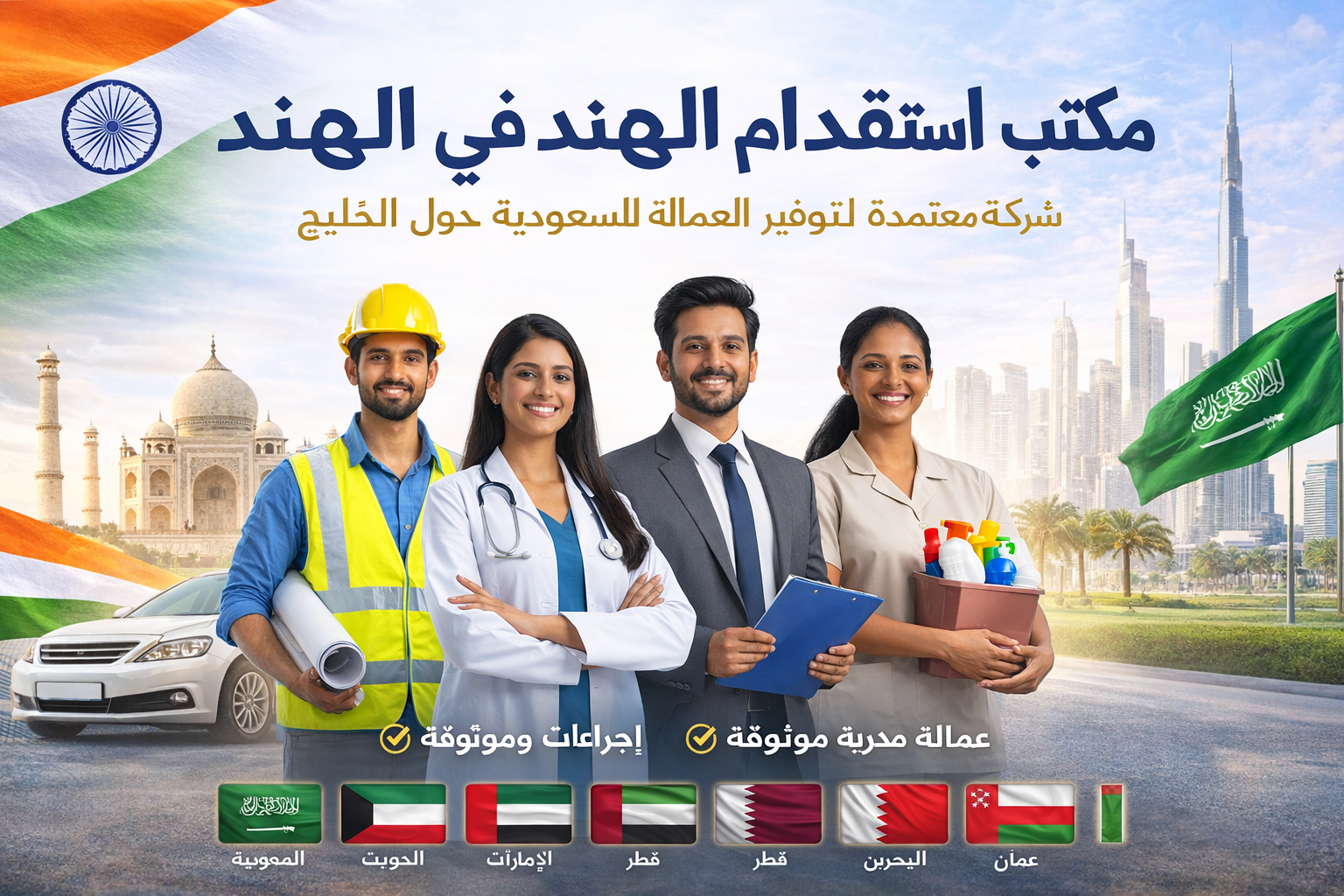 مكتب استقدام الهند في الهند | شركة معتمدة لتوفير العمالة للسعودية ودول الخليج